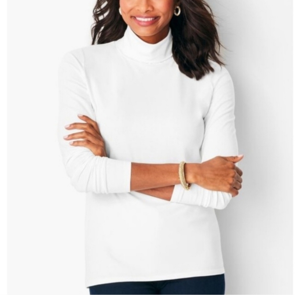 Talbots 2X White Turtleneck Lightweight Long Sleeve Tee Top